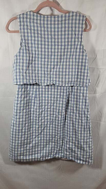 Zink London Light Blue Gingham Crew Neck Overlay Mini Dress Size L - Picture 2 of 5